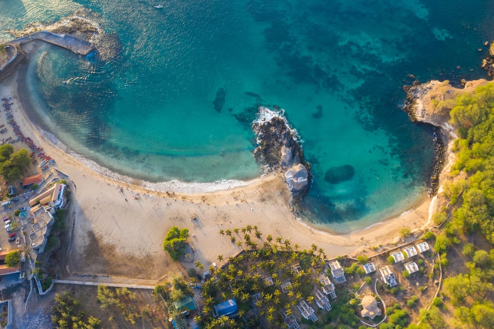 Aerial view of Tarrafal beach in Santiago island in Cape Verde - Cabo Verde